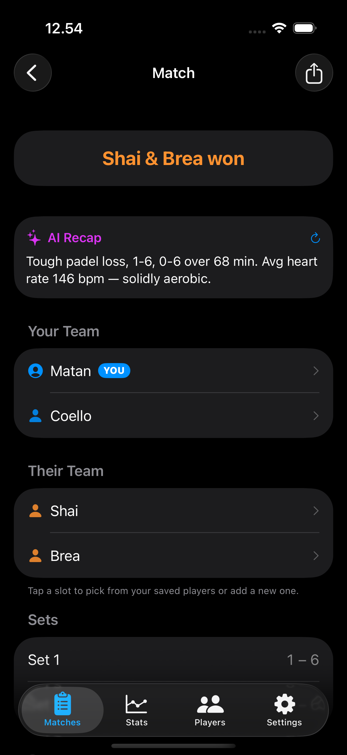 AI-generated match recap card in match detail