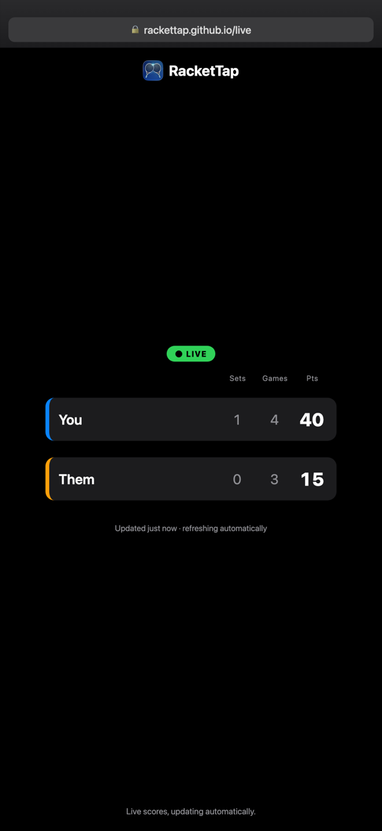 A live match score being followed in a web browser